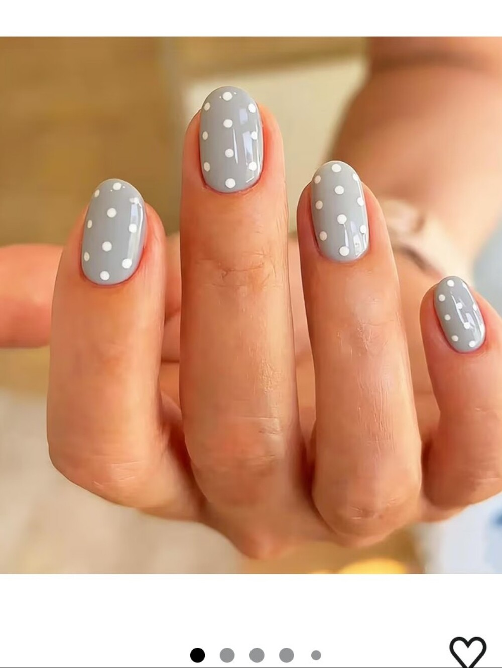 Polka Dot Short Oval Press-On Nails in Light Gray with White Dots